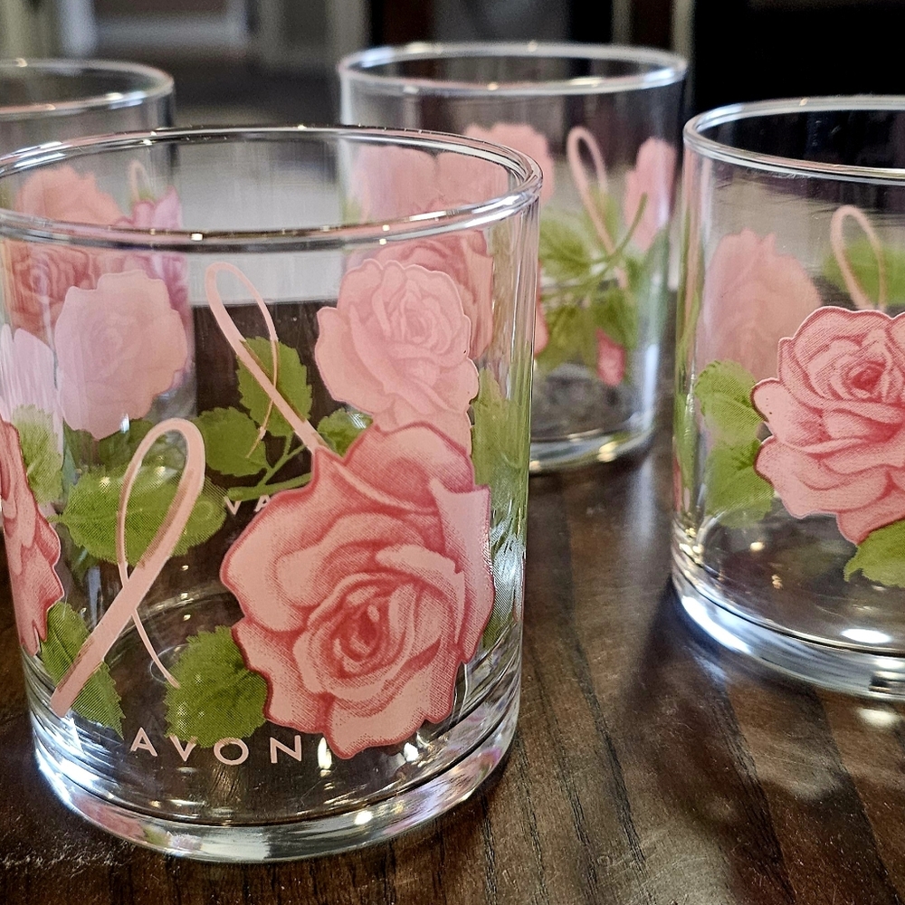 Vintage Avon Rose Old Fashion Cocktail Glasses Canadian Breast Cancer Awareness